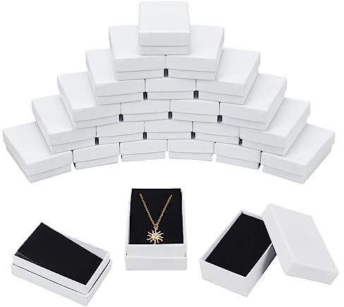 NBEADS 24 Stück Rechteck-Schmuck-Box, 8x5.1x2.7cm Weiße Schmuckschachteln aus Karton Kraftpapier-Boxen Weihnachts-Pappschachtel Karton Ring Boxen für Geschenkverpackungen