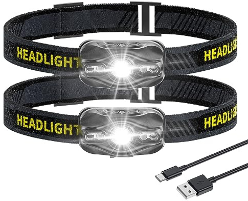 Smiling Shark LED Torcia Frontale 2 Pack, Mini Lampada da Testa Ricaricabile con 5 Modalità di Luce Bianca & Rossa Impermeabile Per Adulti Bambini Campeggio Pesca Jogging, LED-Headlamp-Mini-Per-Adulti