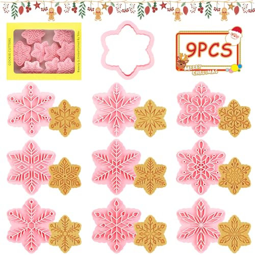 Lets Joy Weihnachten Ausstechfomen Set, 9 Stück Schneeflocken Ausstecher Set, Schneeflocke Keksausstecher Backset, Weihnachten Ausstecher, Weihnachts Ausstechformen Stempel 3D, Plätzchen Keks