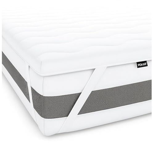 POKAR Surmatelas 200x200 cm | Mousse de Confort 5 cm Épais Topper de Matelas | Soutien Ergonomique & Répartition du Corps | Housse Respirante Amovible Lavable à 60°C | Hypoallergénique & Anti-acariens