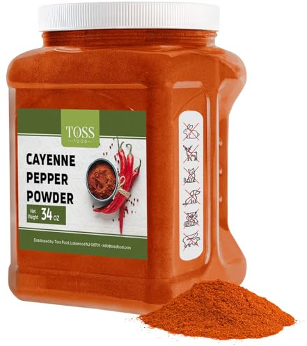 TOSS Cayenne Pepper Powder Bulk 40,000 Heat Units 34 Oz, Garden Protection from Wildlife Ground - Cayenne Powder - Red Pepper Powder Spice for Home and Commercial Cooking
