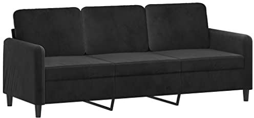 vidaXL Sofa 3-Sitzer, Loungesofa Couch mit Armlehnen Rückenkissen, Wohnzimmersofa Designsofa Metallgestell, Sitzmöbel Dreisitzer, Schwarz Samt