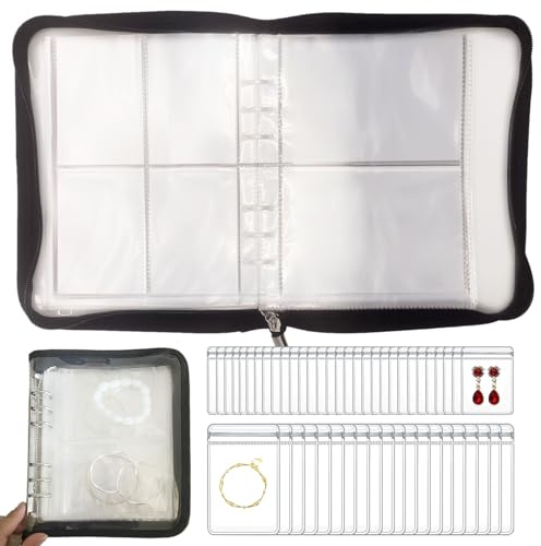 Transparentes Schmuckaufbewahrungsbuch, Reise-Schmuck-Organizer, transparentes Schmuckbuch-Organizer für Halsketten, Armbänder, Ringhalter, Schmuck-Organizer-Buch mit kleinem durchsichtigen Beutel
