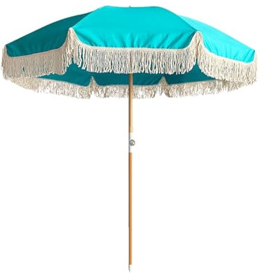 180cm Strandschirm Mit Quasten Gartenschirm UV-Schutz Sonnenschirm Neigbar Balkonschirm Wasserdicht Terrassenschirm Knickbar Windfest Stabil Mit Tragetasche Höhenverstellbar Für Garten Terrasse Strand