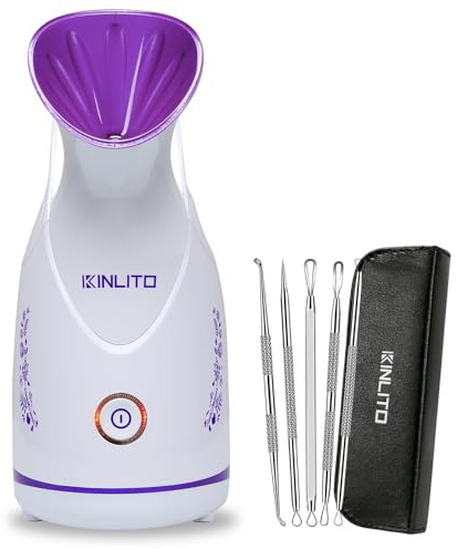 Nano Ionic Facial Steamer KINLITO Facial Steamer with Warm Mist Portable Face Humidifier for Deep Cleaning Unclog Pores with Blackhead Remover, Aromatherapy Kit for Personal Home SPA (Purple)