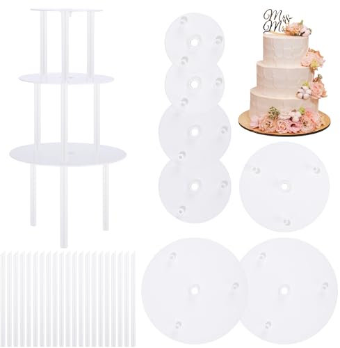Kureny Soporte Tarta, Reutilizable Tablero para Pasteles,7 Base Soporte Tartas (9/12/16/20 cm),21 Varillas Reutilizables de Soporte para, Bandejas para Tartas,Decoración de Bodas y Cumpleaños