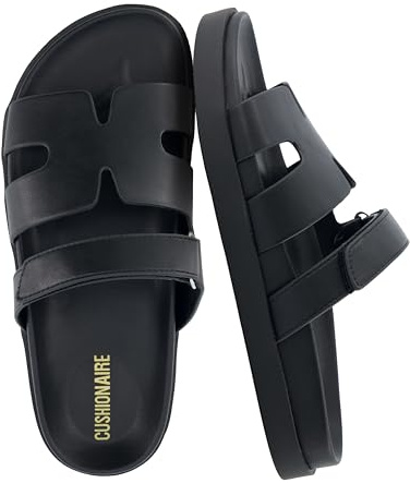 CUSHIONAIRE Estate Womens Sandals with Cut-Out Band & Adjustable Strap with Memory Foam, Summer Sandals for Women 2025, BLACK 8