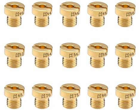 15 Pezzi Getti Carburatore Massimo M4 40-85mm per Dellorto PHBG 12 e 17.5 VHBT Ugelli Carburatore di Taglia 40, 44, 46, 48, 50, 52, 54, 56, 58, 60, 65, 70, 75, 80, 85 per Motori Moto,Scooter Sotto
