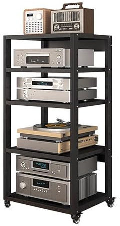HiFi-Ständer mit 2, 3, 4 und 5 Ebenen, rollbares Audio-/Video-Komponenten-Schrankregal mit höhenverstellbarem Regal und Rädern, Stereo-Ständer für das Wohnzimmer, Audio-Video-Medien-Organize