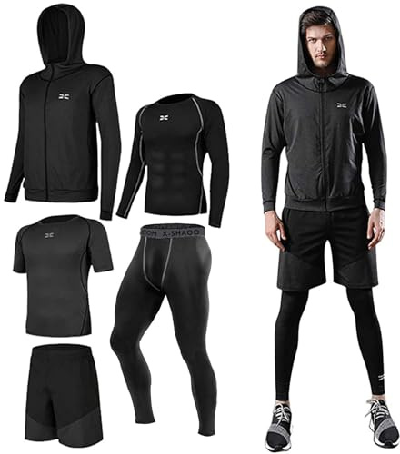 Danfiki Män gymkläder män sport löpning set fitness träning kostymer, Grå, L