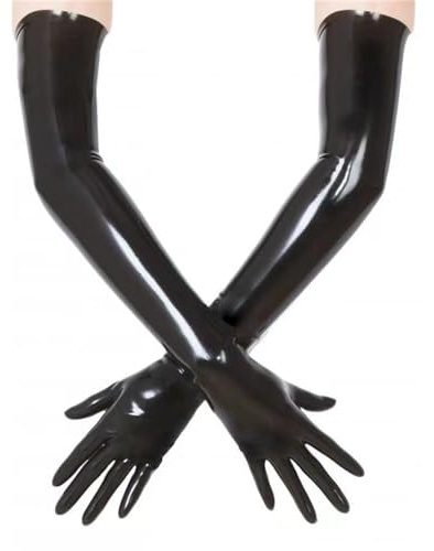 SMGZC Black Latex Long Gloves Natural Rubber Long Gloves for Women Men Cosplay Party Clubwear (M)