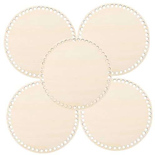 HAWILLOSCH 5stücke Holzboden Für Häkelkörbe DIY Zubehör Kreisförmiger Boden Aus Holz Für Häkeln Korb Basis Häkelzubehör Für Handtaschen