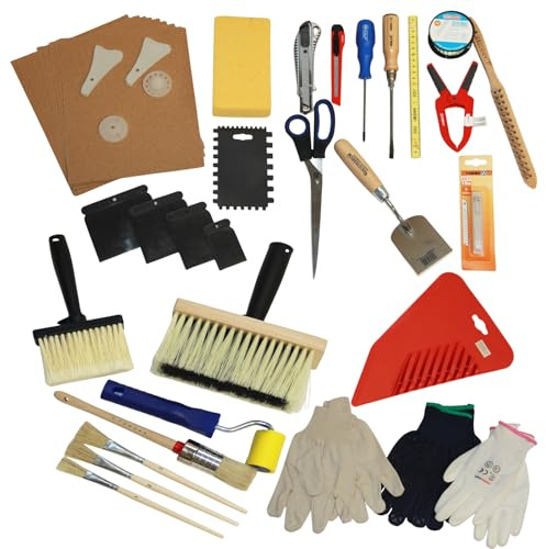 Profi Renovierungsset Maler & Tapezier Set 27-teilig Pinsel, Spachtel, Cutter, Schleifpapier, Schwamm & Handschuhe für Innenrenovierung