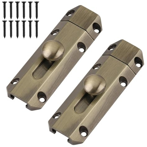 2 Pack Brass Slide Barrel Door Bolt Thicker Heavy Duty Gate Security Lock Latch Secure with Screws Slide Door Bolts for Internal Doors Garden, Bronze