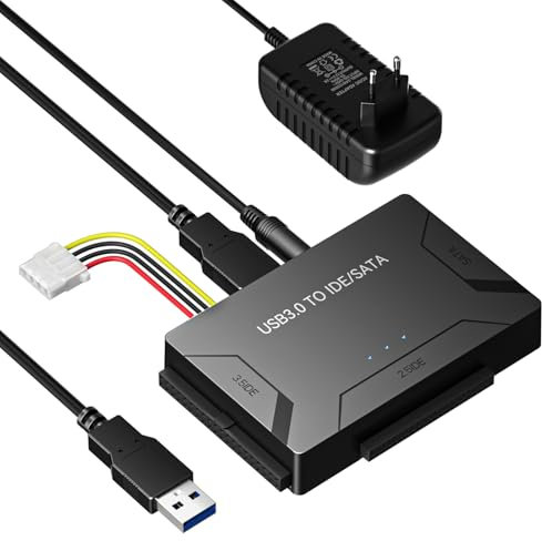 RENGOGA Adattatore IDE USB 3.0, USB 3.0 a SATA adattatore universale per dischi rigidi da 2,5 e 3,5 pollici SATA & IDE HDD/SSD con alimentatore da 12 V 2 A, cavo USB per Windows 10/8/7/XP/Vista Mac OS