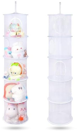 MHJY Hamac de rangement pour jouets animaux souffrés, 2 pièces, filet en maille à suspendre, pliable, grande unité de rangement pour jouets en peluche douce, paniers à vêtements, étagères pour chambre