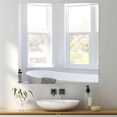 DRERIO 50cm Espejo de Pared HD Autoadhesivo - Espejo de Cristal Cuadrado, Maquillaje Grande 20'' Sin Marco - Cuadrado Adhesivo Azulejo Espejos de Cristal, para Baño Salón Entrada Pasillo Tocador