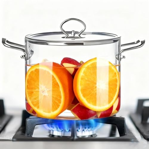 Nicoone Köcheltopf aus klarem Glas mit Deckel, 4. 5L Doppelgriff Transparenter Topf, Transparenter Glas- Suppentopf für das Kochen auf dem Cerankochfeld