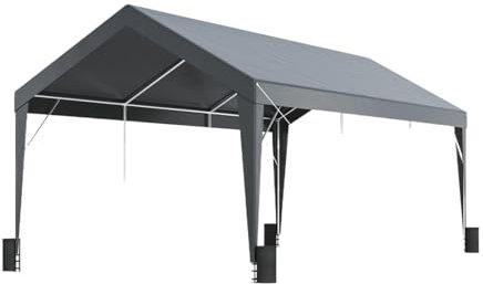 SLAHAJ Carport Tente de Garage Abri d'auto Robuste de 10 x 20 Pieds avec 8 poteaux renforcés et 4 Sacs de lestage, résistant aux UV Abris de Voiture(Gray)