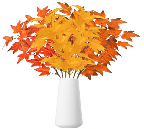 Conponous 6 Fasci Fiori Finti Autunnali, Rami di Foglie d'acero Artificiali, Piante Finte per Esteno Interno Decorazioni Autunnali Casa Giardino, Fiori Secchi Addobbi Autunno (Arancia)