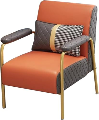 Mid Century Modern Sofa Stühle, Ledersessel Mit Metallrahmen Und Lendenkissen, Sessel Für Wohnzimmer, Schlafzimmer, Home Office, Orange, Size