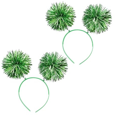 2 Pcs Foil Strips Pom Pom Headbands for Christmas, Tinsel Headbopper Headwear, Hair Accessories for Girls, Suitable for Birthday, Party, Festival Performance, Halloween, Cosplay, Christmas