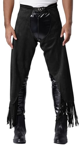 Sywiyi Costume de cowboy occidental vintage pour homme, pantalon en daim avec glands, pour fête à thème, Halloween, carnaval, Noir , XL