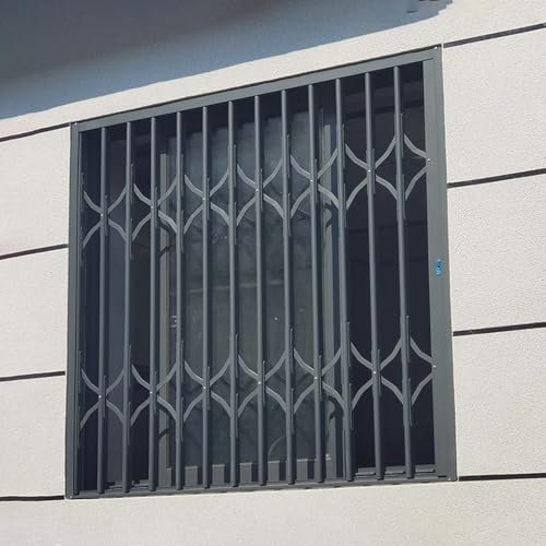 Fenstergitter Einbruchschutz Schiebefenster-Sicherheitsgitter mit Druck-Zug-Funktion, Abschließbare Einbruchschutzgitter für Fenster und Türen, Aluminiumgraues Fensterschutzgitter, Kellerfenstergeländ