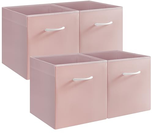 StorageWorks Aufbewahrungswürfel, Aufbewahrungsboxen mit Griff, Würfel Aufbewahrungskorb für Regale, Aufbewahrungswürfel Schrank, zusammenklappbare Aufbewahrungsboxen, Rosa, 4 Stück