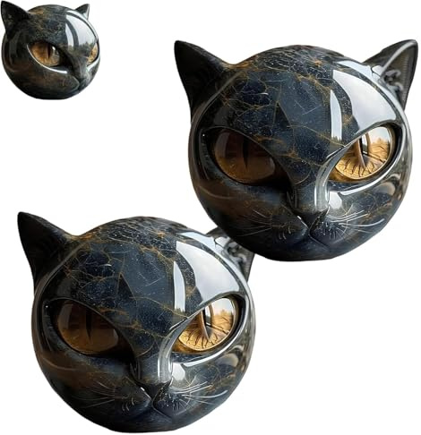 Black Cat Stone Sculpture - Elegant Resin Sculpture with Marble Finish | Modern Home Decor for Shelf, Desk or Garden | Handcrafted Gift for Cat Lovers Women & Men (2 PCS)