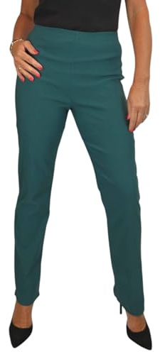 Paulo Due Women's Elasticated Waist Trousers Pull On High Waist Straight Leg Trousers Evening Day Office Work Bottle Green 8-22 (18)