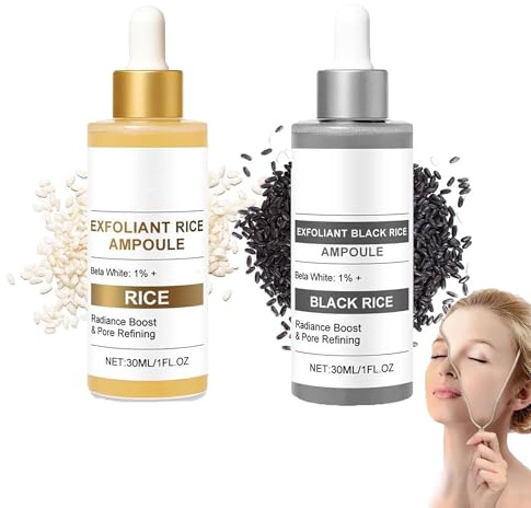 2 Stück Peel Shot Glow Reis Ampulle Duo, Peeling Gesicht mit Schwarzem & Weißem Reis, Mitesserentferner & Gesichtspeeling für alle Hauttypen, Glättet Hautbild, Spendet Feuchtigkeit, reduziert Pickel