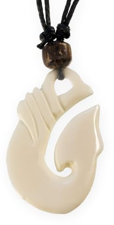 Fly Style Kettenanhänger aus Knochen - Anhänger Kette Tribal Maori Maui Fischhaken - Surfer Kette für Frauen und Männer