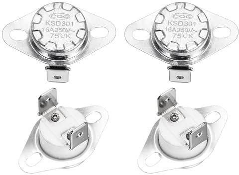 QUARKZMAN 4 Stück KSD301 Thermoschalter 75℃ Temperaturschalter Thermostat | Thermoschutz, Keramik, Bimetall, Normal Offen, 250V, 16A, für Mikrowellen, Backöfen, Kaffeemaschinen