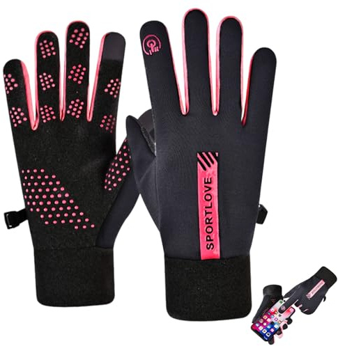 KASLCWA Warm Winter Waterproof Gloves, Waterproof Finger Touch Screen Non-Slip Cold Resistant Gloves, Cold Resistant for Cycling, Running, Driving, Hiking, Outdoor Sports for Men and Women (Rose red)