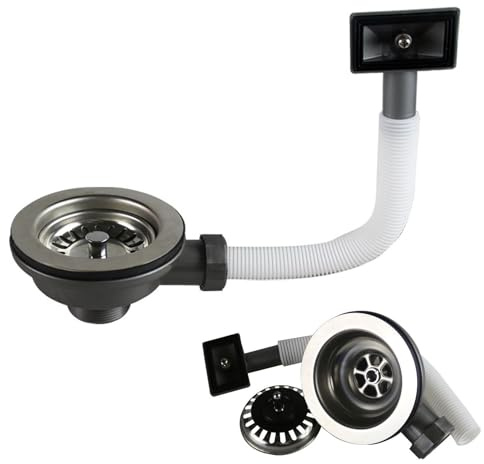 Juego de desagüe para fregadero, válvula de cesta de colador de acero inoxidable con rebosadero, 114 mm, sifón de cocina con rebosadero, juego de desagüe para sifón, adecuado para la filtración del