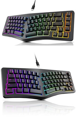LICAEVEY Clavier de Jeu à 69 Touches, Clavier Filaire USB Ergonomique en Forme de V avec Sensation Mécanique Rétroéclairée RVB pour Les Jeux Compacts sur Ordinateur de Bureau et