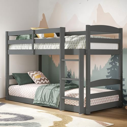 Flair Furnishings - Shasha Shorty Bunk Bed with Noomi Eco Foam Mattresses, Low Bunk Beds for Kids, Heavy Duty Frame, Plush and Supportive Mattresses, Space-Saving Design (Grey)