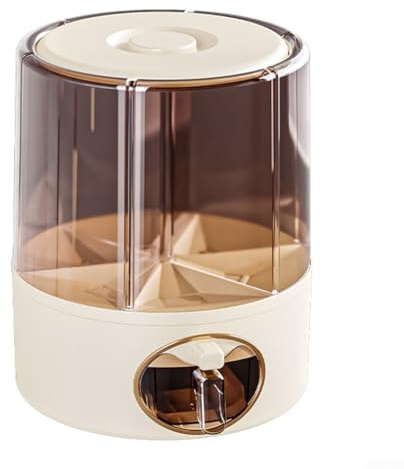 Aprilsunnyzone Dispensador de granos giratorio de 360 grados, dispensador de alimentos secos de 6 rejillas, almacenamiento de contenedores de granos (crema-mediano)
