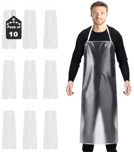 Younber Waterproof Plastic Apron Transparent PVC, Kitchen Dishes Washing Lab Work Dog Grooming Unisex 45.3in x 27.5in 10 Pcs