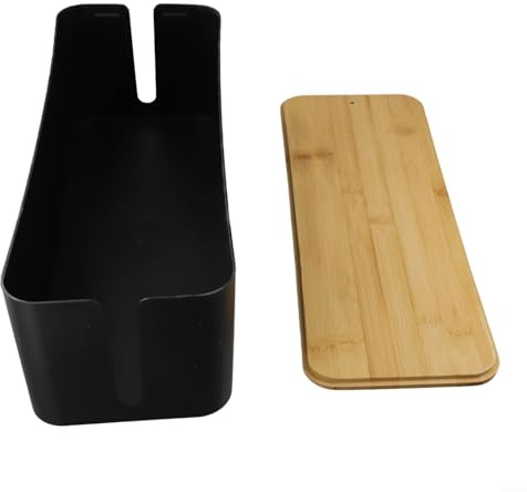 Boîte de rangement de câbles de grande capacité avec couvercle en bois, adaptée pour dissimuler et protéger plusieurs multiprises et câbles électriques (C)