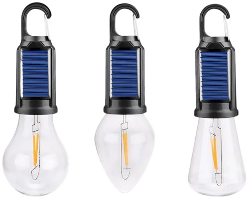 Machify Lot de 3 lampes solaires anti-moustiques, lampes de camping rechargeables avec ampoule en tungstène, lanterne de camping vintage étanche pour l'extérieur