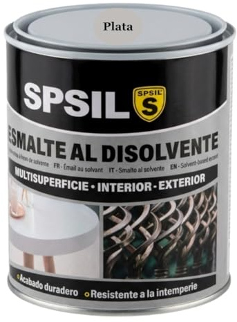 SPSIL Esmalte Sintético al Disolvente Antioxidante Plata 750ml, Directo sobre Óxido sin Imprimación - Secado Rápido para Madera y Metal - Interior y Exterior - Alto Rendimiento 8m²/L