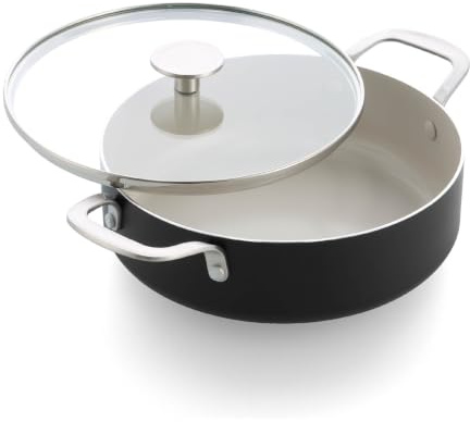 KitchenAid Aluminium Schmorpfanne Mit Glasdeckel, 24 Cm/3,1 L, Keramik-Antihaftbeschichtung Ohne PFAS, Induktion, Backofenfest Bis 160 °C, Spülmaschinengeeignet, Schwarz