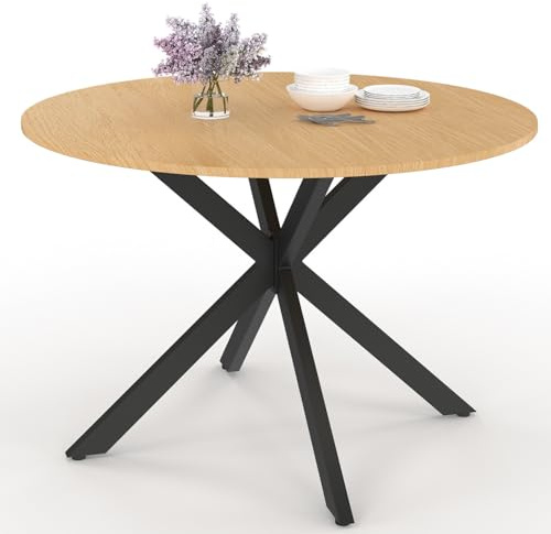 IDMarket - Mesa redonda de jardín Messina 120 cm para 6 personas, pata de araña, placa de metal en imitación de madera