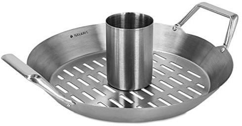 Navaris Soporte asador de Pollos - Accesorio para Horno Barbacoa - Asador Vertical de Acero Inoxidable para Carne Vegetales - 30,5 cm para BBQ Grill