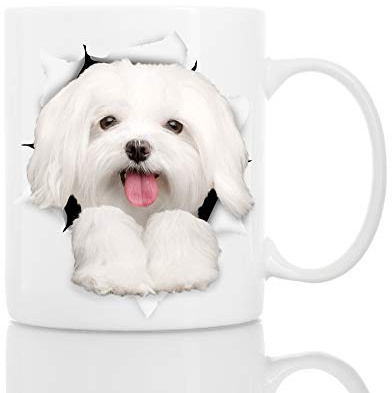 Winston & Bear Taza de Perro Maltese Divertido - Taza Maltese de Cerámica para Café - Divertida y Bonita Taza de Café para Amantes de los Perros