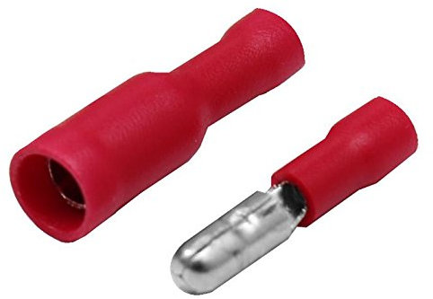 Flachstecker Rundstecker Stoßverbinder Flachsteckhülsen Kabelschuhe Stecker (Rundstecker + Hülse 4mm, Rot (für für 0,5-1,5mm²))