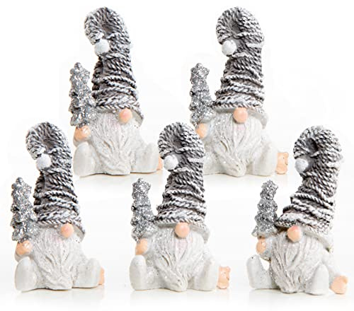 Logbuch-Verlag 5 kleine Wichtel Santa Figuren 7 cm weiß Silber Weihnachten Deko als Geschenk zum Nikolaustag