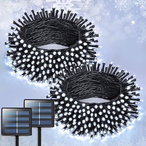 JMEXSUSS 2 Pack Solar String Lights Outdoor, Total 400 LED 151FT, White